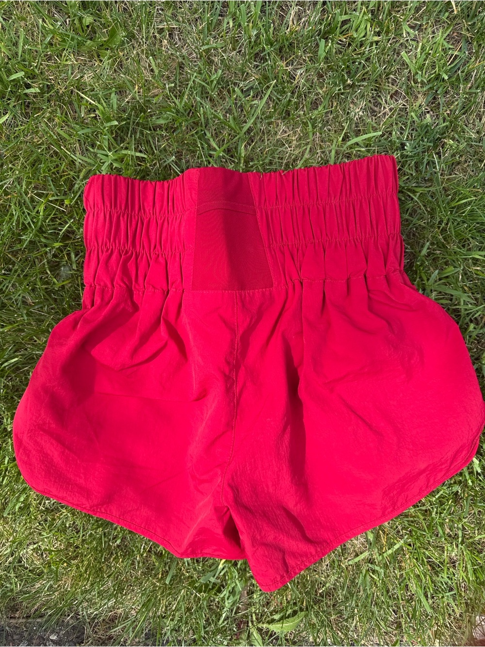 Zenana Outfitters Red Smocked-Waist Athletic Shorts